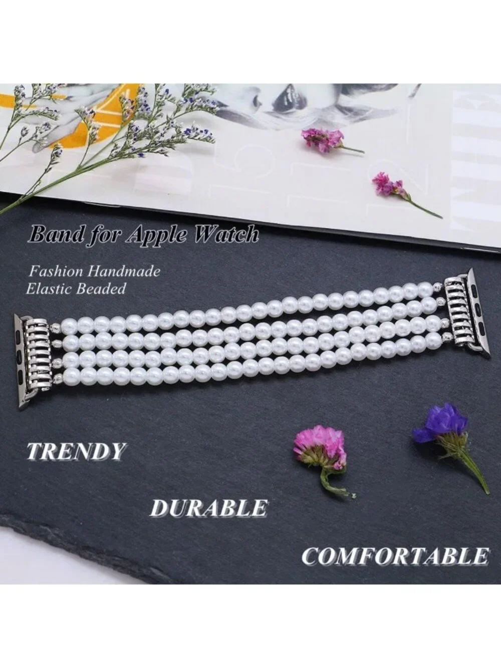Beaded Elastic Stretch Bracelet for Apple Watch, Compatible with 38mm-49mm Sizes